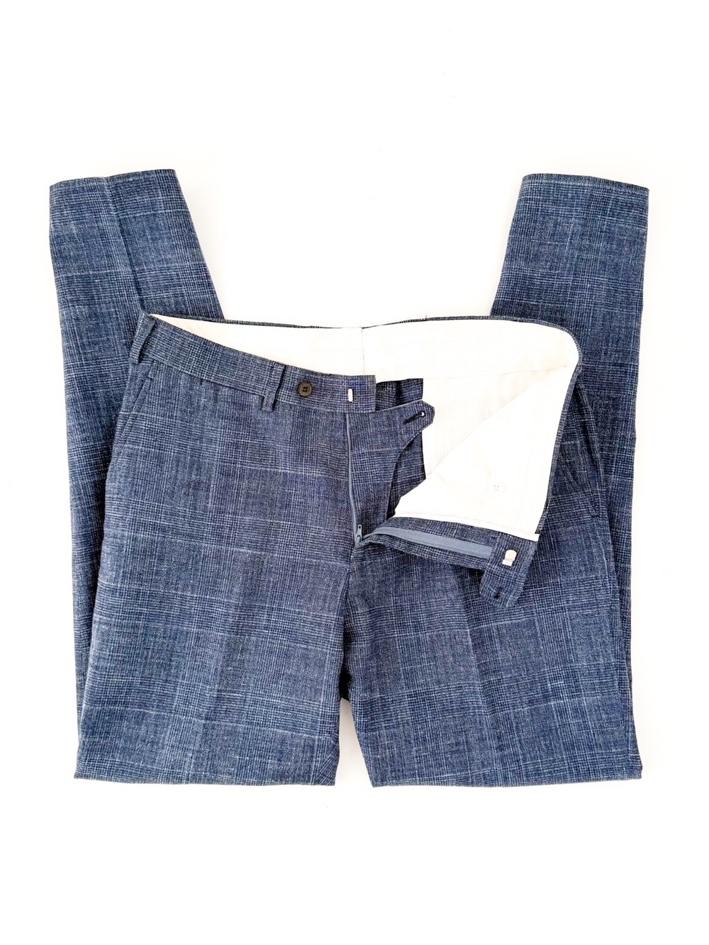 Suitsupply Hudson E. Thomas Wool Silk Linen Suit Blue Plaid Textured Weave 38R - Picture 14 of 16